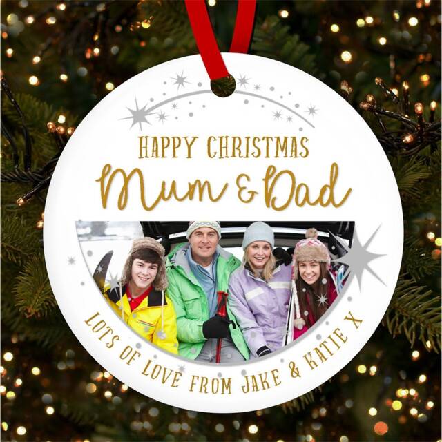 Mum & Dad Name Frame Photo Personalised Christmas Tree Ornament Decoration