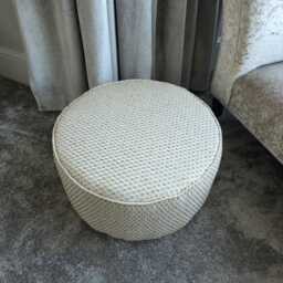 Drum Style Stool Footstool Newly Reupholstered in A Woven Fabric With Geometric Pattern - thumbnail 2