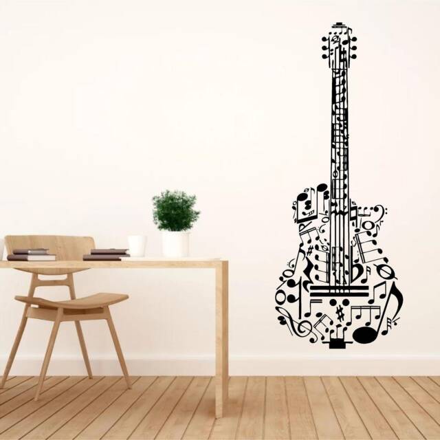 Guitar Made Of Note's Vinyl Wall Art, Decal, Sticker, Transfer, Mural, Removable, Decoration, Rent Friendly, Interior, Exterior, - 0762 - image 1