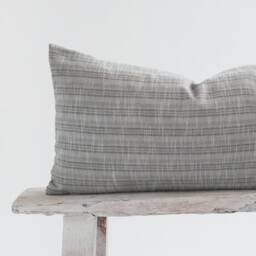 Gray Striped Lumbar Pillow Cover, Cotton Bamboo Blend, Farmhouse Cushion - thumbnail 2