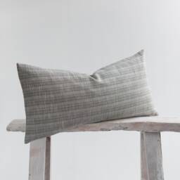 Gray Striped Lumbar Pillow Cover, Cotton Bamboo Blend, Farmhouse Cushion - thumbnail 3