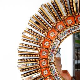 Peruvian Orange Sunburst Mirror 60 cm Handmade Wall Decor - Carved Wood Round Statement For Living Room Bathroom Entryway - thumbnail 3