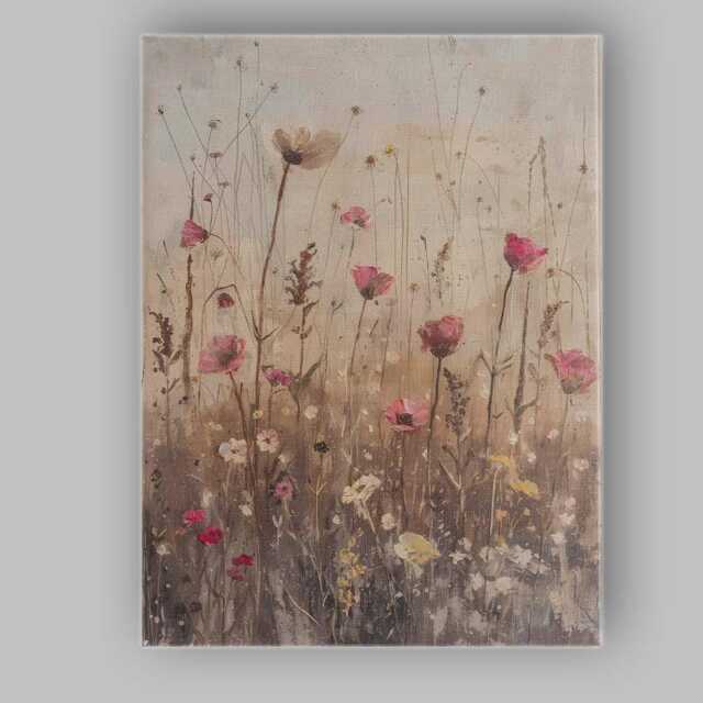 Blush Pink Wildflower Meadow Botanical Impressionist Canvas Wall Art Print Decor Picture Ready To Hang - image 1