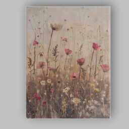 Blush Pink Wildflower Meadow Botanical Impressionist Canvas Wall Art Print Decor Picture Ready To Hang - thumbnail 1