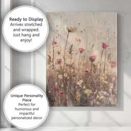 Blush Pink Wildflower Meadow Botanical Impressionist Canvas Wall Art Print Decor Picture Ready To Hang - thumbnail 3