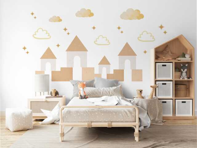 Neutral Castle Wall Decals Boho Nursery Stickers Sandcastle Decor Beige Kids Room Peel & Stick - image 1