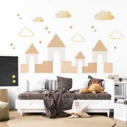 Neutral Castle Wall Decals Boho Nursery Stickers Sandcastle Decor Beige Kids Room Peel & Stick - thumbnail 2