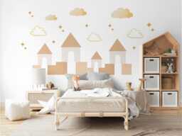 Neutral Castle Wall Decals Boho Nursery Stickers Sandcastle Decor Beige Kids Room Peel & Stick - thumbnail 1