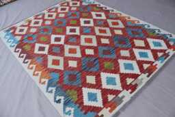 5x6'5 Ft Kilim Rug, Geometric Afghan Flatweave Boho Wool Handmade Oriental Tribal Turkmen Bedroom, Office Rug - thumbnail 1
