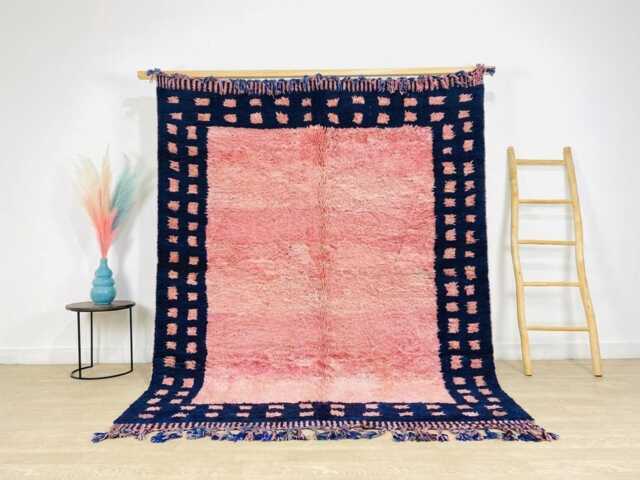 Pink & Blue Geometric Moroccan Shag Rug, Style Large Area Rugs, Berber Wool Carpet, Tribal Living Room Decor - image 1