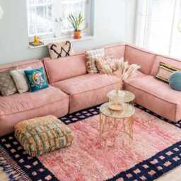 Pink & Blue Geometric Moroccan Shag Rug, Style Large Area Rugs, Berber Wool Carpet, Tribal Living Room Decor - thumbnail 3