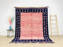 Pink & Blue Geometric Moroccan Shag Rug, Style Large Area Rugs, Berber Wool Carpet, Tribal Living Room Decor