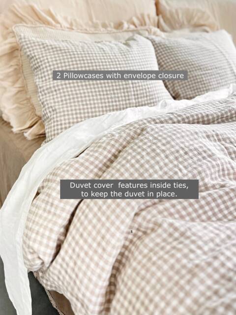 Natural Gingham Comforter/Duvet Cover Linen Bedding Set All Sizes Duvet Cover Queen With 2 Pillowcases Quilt - image 1