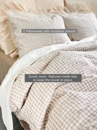 Natural Gingham Comforter/Duvet Cover Linen Bedding Set All Sizes Duvet Cover Queen With 2 Pillowcases Quilt - thumbnail 1