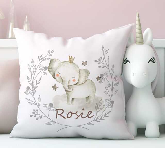 Personalised Safari Elephant Lion Design Cushion Kids Jungle Nursery Bedroom Item - image 1