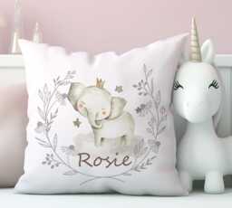 Personalised Safari Elephant Lion Design Cushion Kids Jungle Nursery Bedroom Item - thumbnail 1