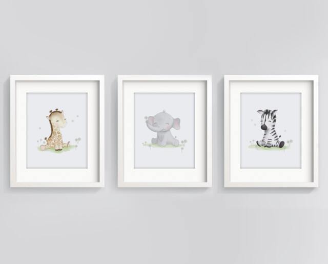 Set Of 3 Wall Art - Safari Nursery Baby Animal Prints Decor Shower Gift Elephant Sweet Cheeks - image 1