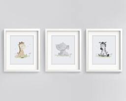 Set Of 3 Wall Art - Safari Nursery Baby Animal Prints Decor Shower Gift Elephant Sweet Cheeks - thumbnail 1