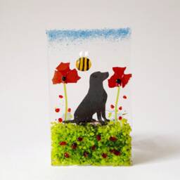 Fused Glass Tea Light Holder With A Labrador Flowers & Bee Personalised Gift Handmade Dog Lover Pet - thumbnail 4