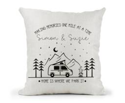 Personalised Pop Top Camper Van Motorhome Campervan Cream Canvas Cushion, Home Is Where We Park It , Home Decor, Wedding, Anniversary Gift - thumbnail 1