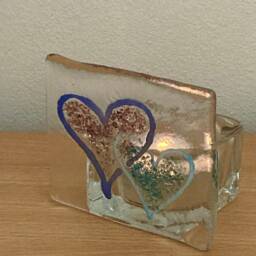2 Hearts Fused Glass Tea Light Holder - thumbnail 3