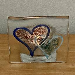 2 Hearts Fused Glass Tea Light Holder - thumbnail 4