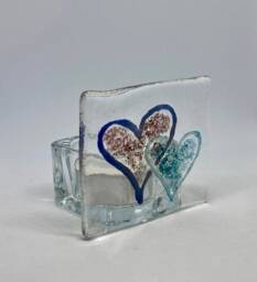 2 Hearts Fused Glass Tea Light Holder