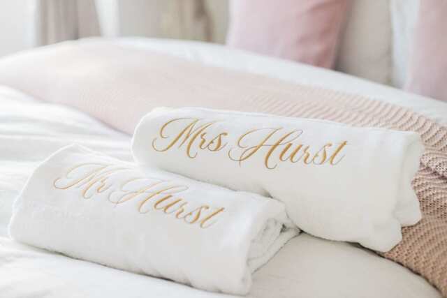 Custom Beach Towel, Personalised Embroidered Towel, Bride Gift, Travel Towels, & Groom, Mr & Mrs, Wedding Beach Towels - image 1