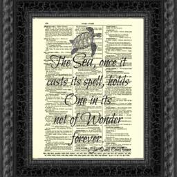 The Sea, Once It Casts Its Spell, Jacques Cousteau Quote On Antique Page, Sea Turtle Artwork, Coastal Wall Decor, Dorm Decor Art Print - thumbnail 3