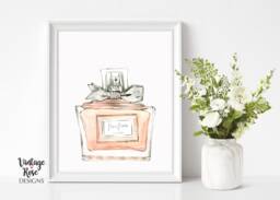 Perfume Bottle Print, Girly Pink Perfume, Feminine Wall Art, Bedroom Decor, Watercolour Flowers, Glamour Beauty, Gift For Her - thumbnail 1