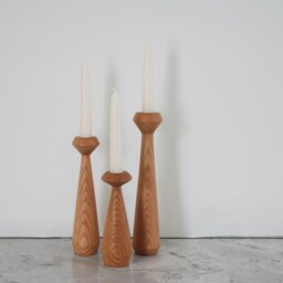 Set Of 3 Handturned Minimalist Wood Candlestick, Oak Candle Holder, Scandinavian, Hygge Simple, Thanksgiving - thumbnail 2