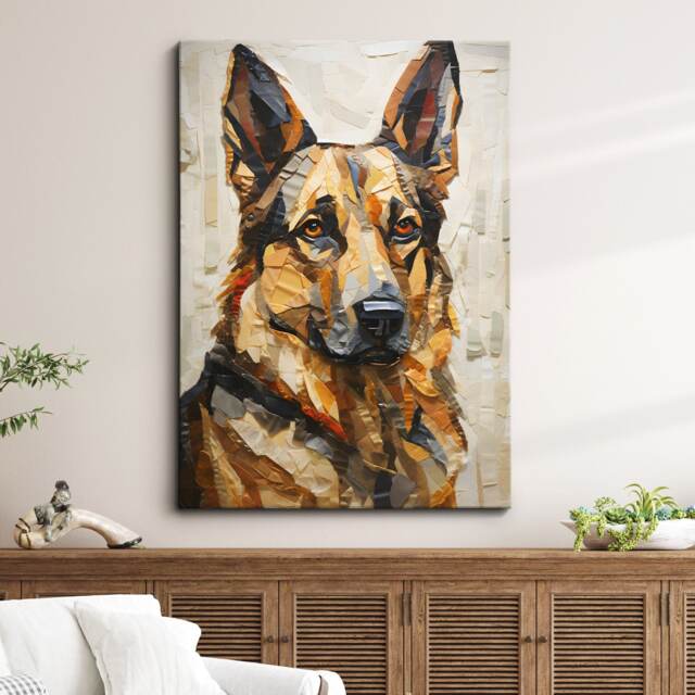 German Shepherd Fun Animal Dog Pet Lover Paper Mache Style Painting Wall Art Framed Canvas Poster Print Home Kitchen Living Room Decor Gift - image 1
