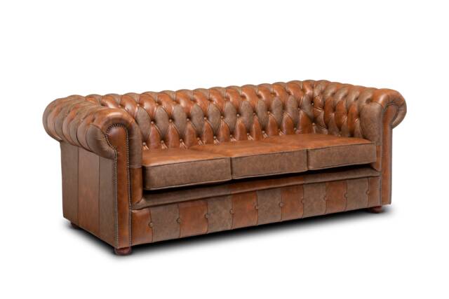 Chesterfield Real Leather Three Seater Sofa Vintage Patchwork - image 1
