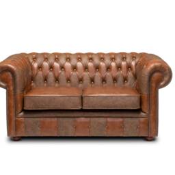 Chesterfield Real Leather Three Seater Sofa Vintage Patchwork - thumbnail 4