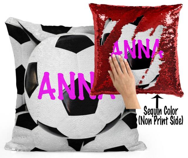 Personalized Soccer Ball Sequin Mermaid Flip Pillow With Name, Customized Great For Team Gift - image 1