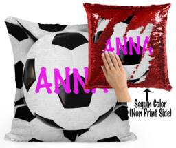 Personalized Soccer Ball Sequin Mermaid Flip Pillow With Name, Customized Great For Team Gift - thumbnail 1