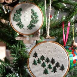 Winter Forest Pine Tree Embroidery, Christmas Decoration, Ornament, Festive Embroidery Art - 4 - thumbnail 3