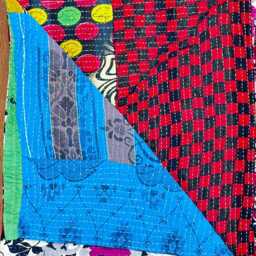 Vintage Handmade Kantha Stitch Sofa Throw - Beach Camper Van Quirky Colours Grey Purple Floral - thumbnail 2