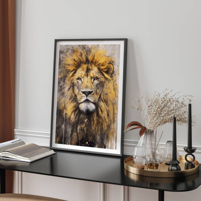 Majestic Lion Sketch With Golden Amber Background Illustration Wall Art Print Nature Wildlife Decor Regal Animal Home Accent - image 1