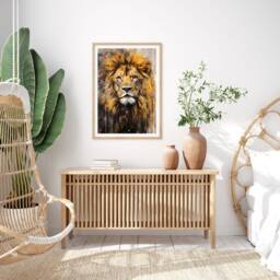 Majestic Lion Sketch With Golden Amber Background Illustration Wall Art Print Nature Wildlife Decor Regal Animal Home Accent - thumbnail 3