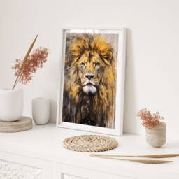 Majestic Lion Sketch With Golden Amber Background Illustration Wall Art Print Nature Wildlife Decor Regal Animal Home Accent - thumbnail 2