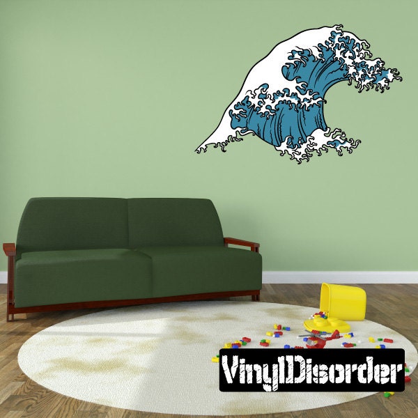 Japanese Symbol Tsunami Wave Wall Decal - Fabric Vinyl Removable & Reusable Japanesesymboluscolor012Et
