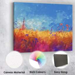 Vibrant Wildflower Meadow Under Blue Sky Impressionist Painting Canvas Wall Art Print Decor Picture Ready To Hang - thumbnail 2