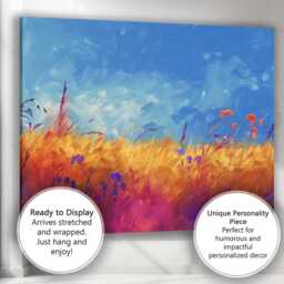 Vibrant Wildflower Meadow Under Blue Sky Impressionist Painting Canvas Wall Art Print Decor Picture Ready To Hang - thumbnail 3