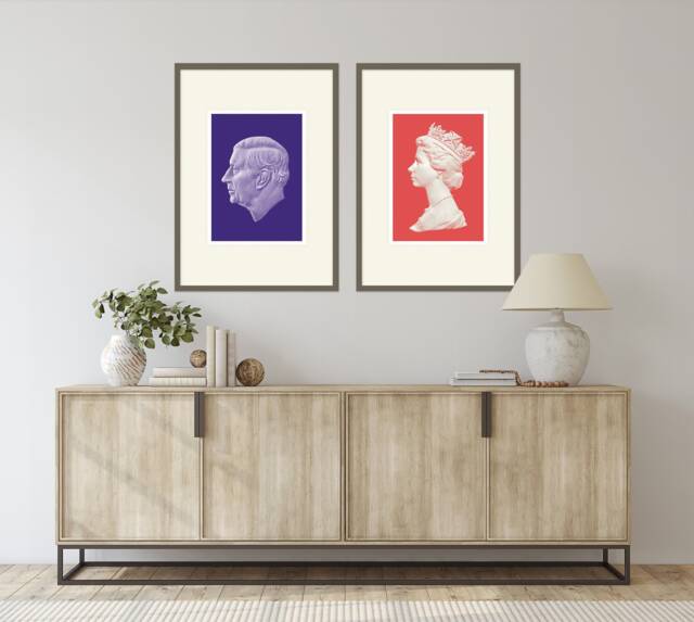 Royal Stamps - King Charles Print, Queen Elizabeth England Wall Art, Art Prints, Living Room Prints - image 1