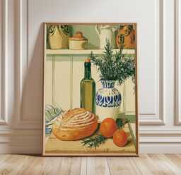 Mediterranean Kitchen Print, Bread & Olive Oil Wall Art - thumbnail 1