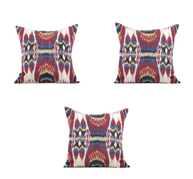 Set Of 3 Pcs, Ikat Pillow Cover, Silk & Cotton Pillow, 23.82 - image 1