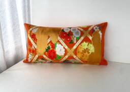 Japanese Golden Obi Throw Pillow Case, Vintage Brocade Sofa Bedding Silk Cushion, Gold Decor Cover - thumbnail 1