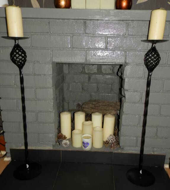 Tall Black Steel Candle Holders Contemporary Twist Design, 30 Inch, Set Of Two - image 1