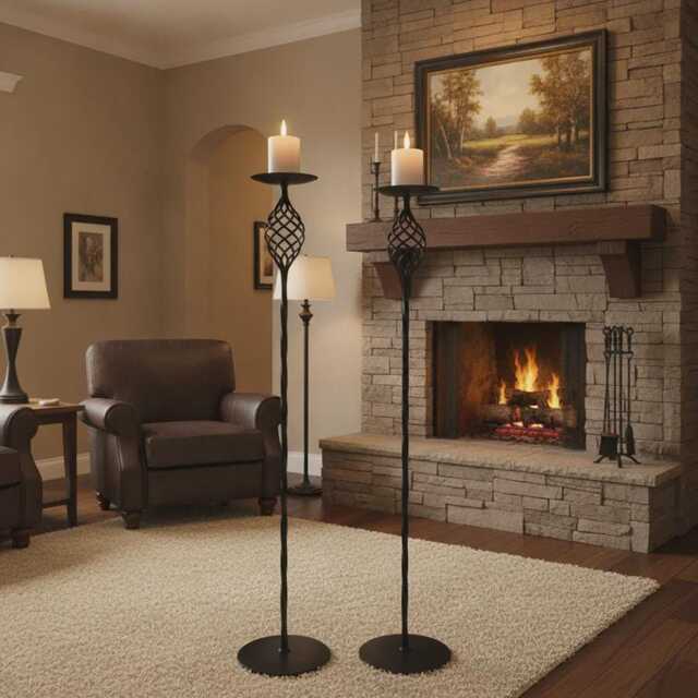 The Moor Crichel Tall Wrought Iron Candlestick Holders, 30 Inch Metal Stand, Hand Forged Fireplace Decor, Minimalist Center Piece, 76cm - image 1